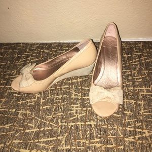 BCBG Generation Nude peep toe wedge with bow